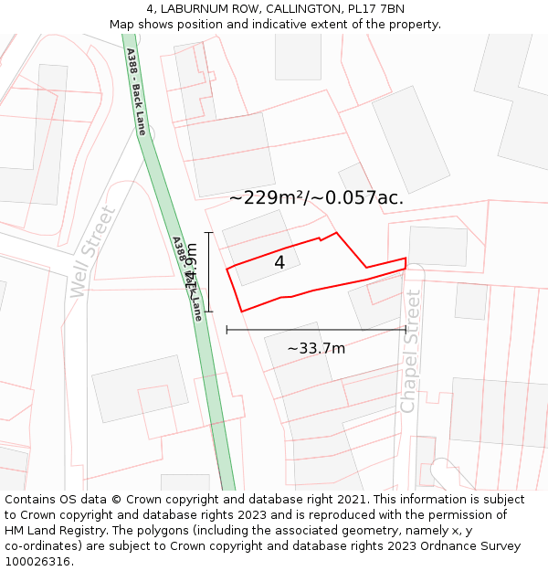 4, LABURNUM ROW, CALLINGTON, PL17 7BN: Plot and title map