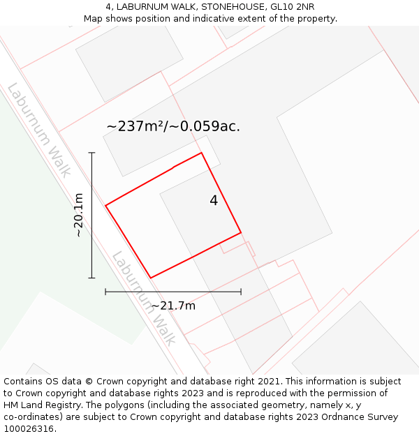 4, LABURNUM WALK, STONEHOUSE, GL10 2NR: Plot and title map