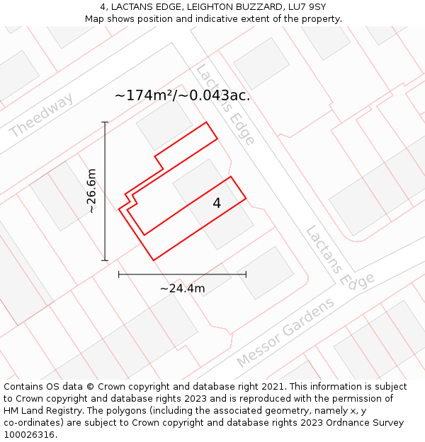 4, LACTANS EDGE, LEIGHTON BUZZARD, LU7 9SY: Plot and title map