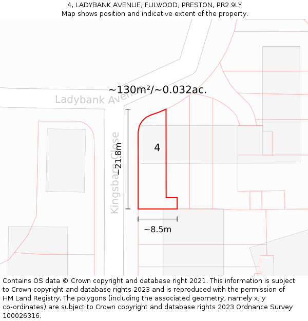 4, LADYBANK AVENUE, FULWOOD, PRESTON, PR2 9LY: Plot and title map