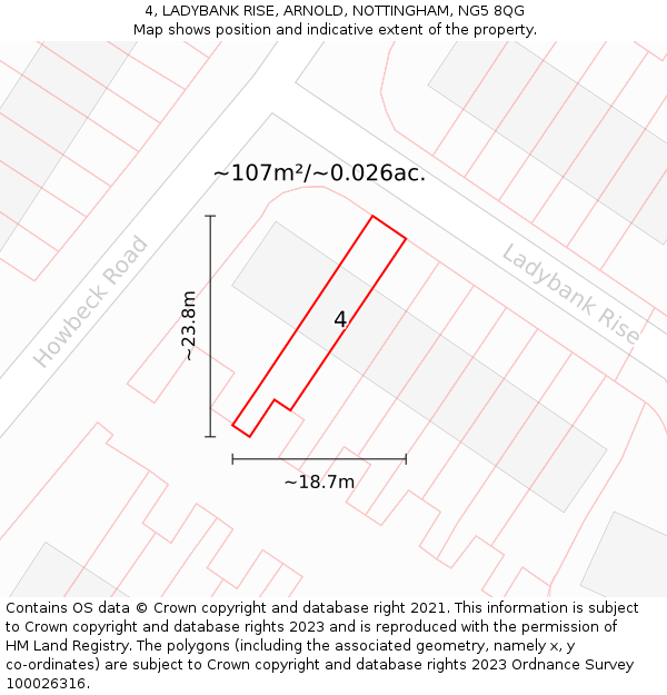 4, LADYBANK RISE, ARNOLD, NOTTINGHAM, NG5 8QG: Plot and title map