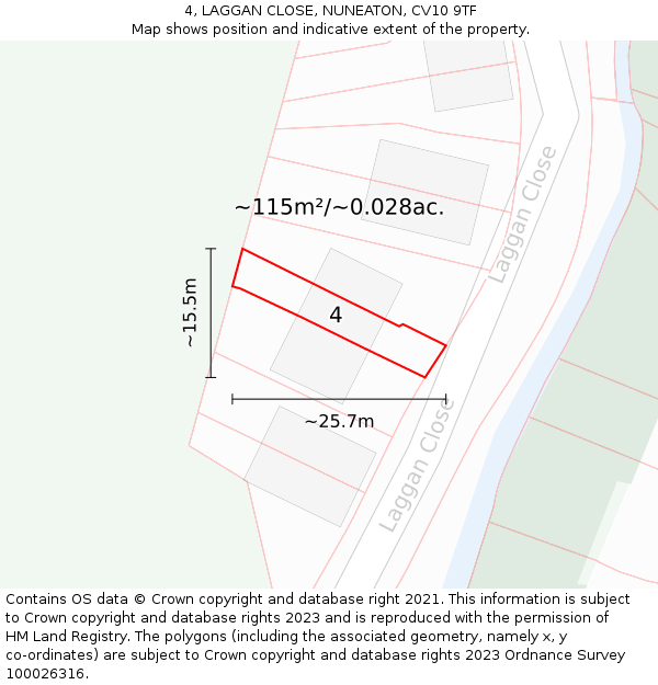 4, LAGGAN CLOSE, NUNEATON, CV10 9TF: Plot and title map