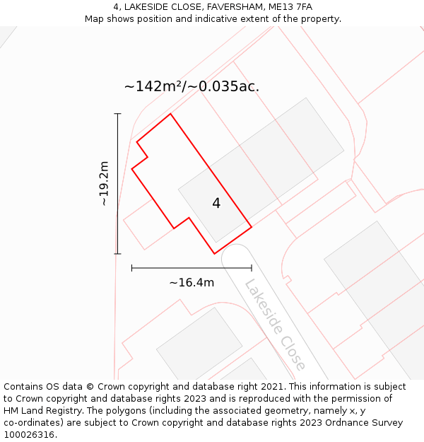 4, LAKESIDE CLOSE, FAVERSHAM, ME13 7FA: Plot and title map