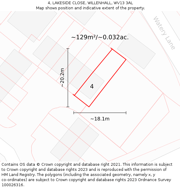 4, LAKESIDE CLOSE, WILLENHALL, WV13 3AL: Plot and title map