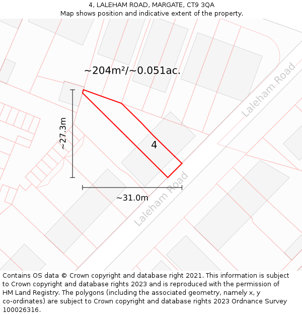 4, LALEHAM ROAD, MARGATE, CT9 3QA: Plot and title map