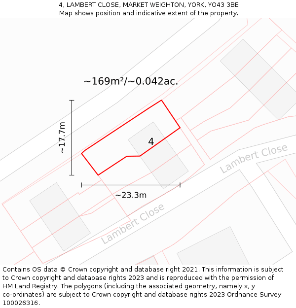 4, LAMBERT CLOSE, MARKET WEIGHTON, YORK, YO43 3BE: Plot and title map