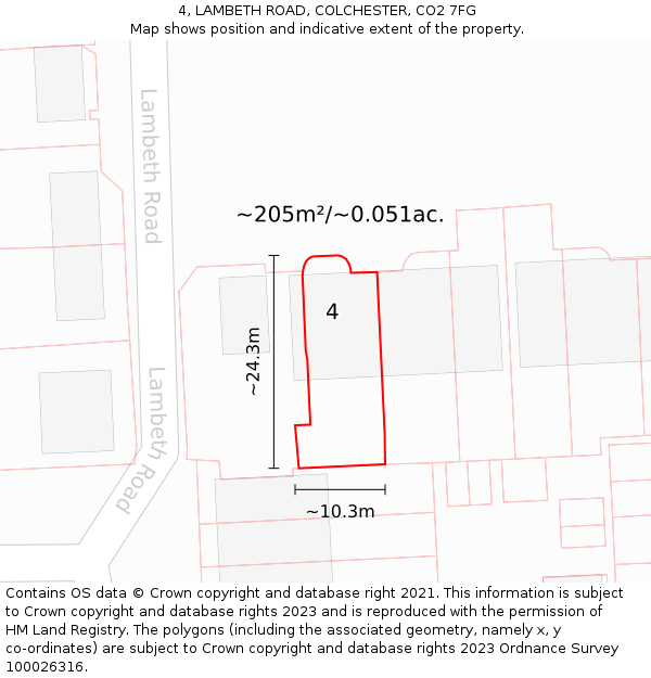 4, LAMBETH ROAD, COLCHESTER, CO2 7FG: Plot and title map