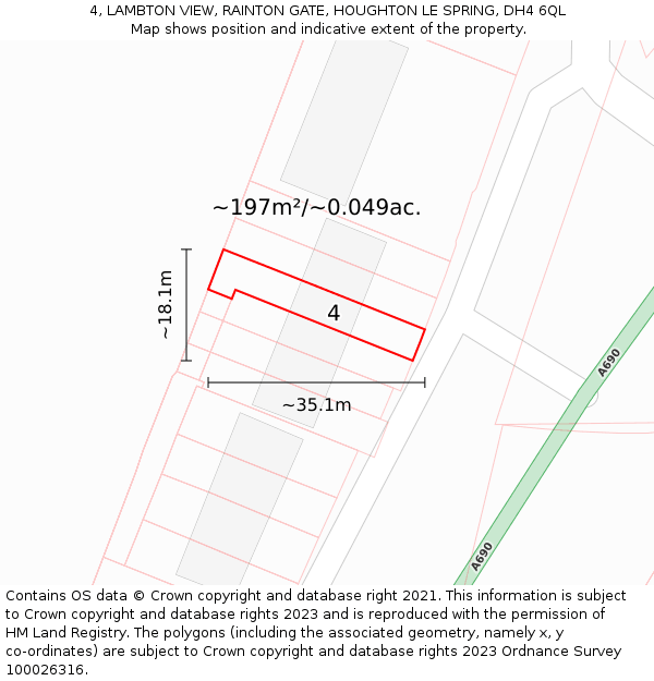 4, LAMBTON VIEW, RAINTON GATE, HOUGHTON LE SPRING, DH4 6QL: Plot and title map