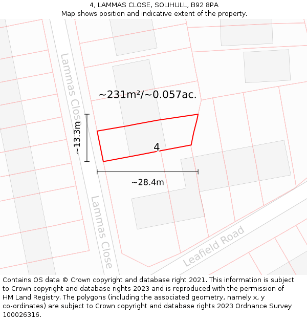4, LAMMAS CLOSE, SOLIHULL, B92 8PA: Plot and title map