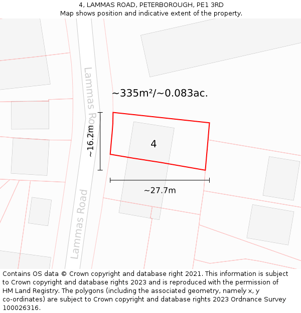 4, LAMMAS ROAD, PETERBOROUGH, PE1 3RD: Plot and title map
