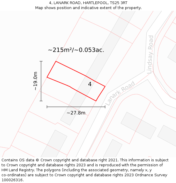 4, LANARK ROAD, HARTLEPOOL, TS25 3RT: Plot and title map