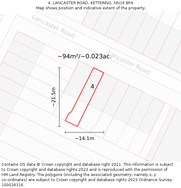4, LANCASTER ROAD, KETTERING, NN16 8PA: Plot and title map
