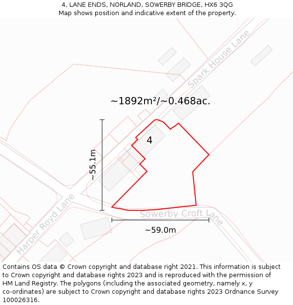 4, LANE ENDS, NORLAND, SOWERBY BRIDGE, HX6 3QG: Plot and title map