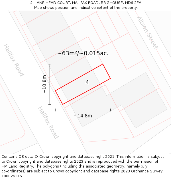 4, LANE HEAD COURT, HALIFAX ROAD, BRIGHOUSE, HD6 2EA: Plot and title map