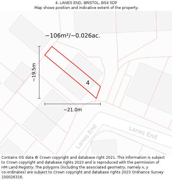 4, LANES END, BRISTOL, BS4 5DP: Plot and title map