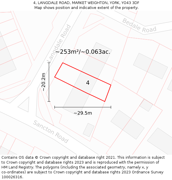 4, LANGDALE ROAD, MARKET WEIGHTON, YORK, YO43 3DF: Plot and title map
