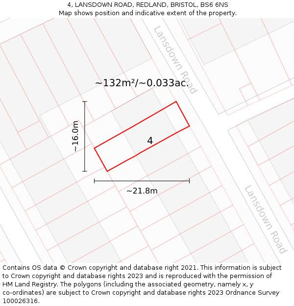 4, LANSDOWN ROAD, REDLAND, BRISTOL, BS6 6NS: Plot and title map