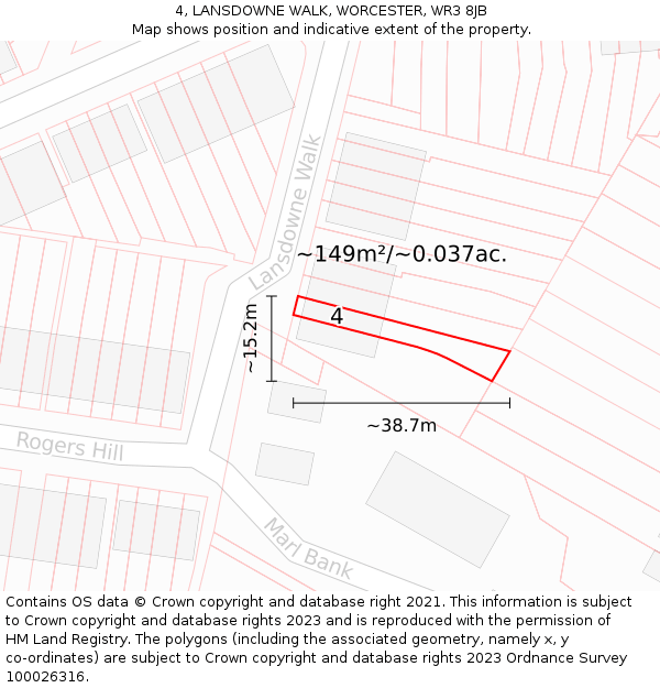 4, LANSDOWNE WALK, WORCESTER, WR3 8JB: Plot and title map