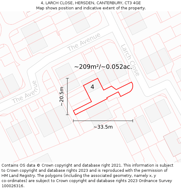 4, LARCH CLOSE, HERSDEN, CANTERBURY, CT3 4GE: Plot and title map