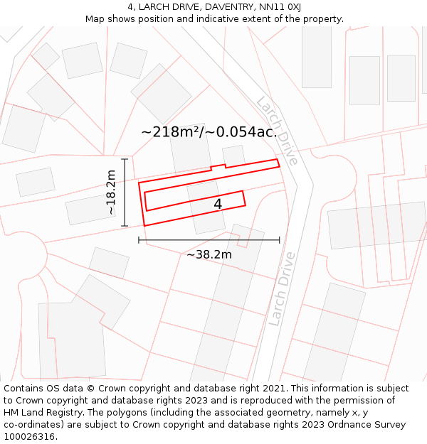 4, LARCH DRIVE, DAVENTRY, NN11 0XJ: Plot and title map