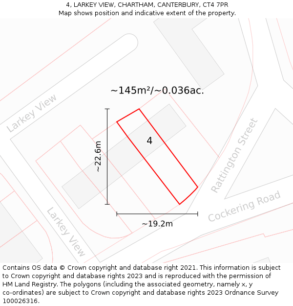 4, LARKEY VIEW, CHARTHAM, CANTERBURY, CT4 7PR: Plot and title map