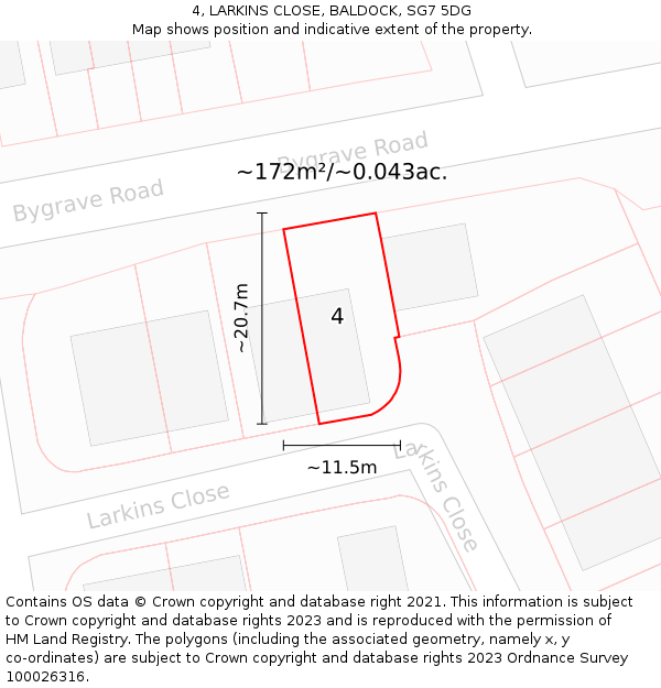 4, LARKINS CLOSE, BALDOCK, SG7 5DG: Plot and title map