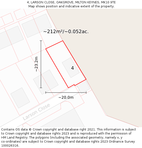 4, LARSON CLOSE, OAKGROVE, MILTON KEYNES, MK10 9TE: Plot and title map