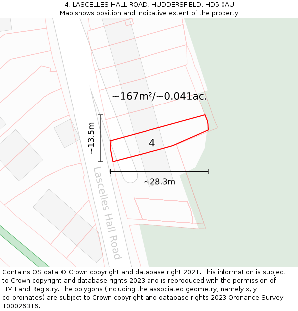 4, LASCELLES HALL ROAD, HUDDERSFIELD, HD5 0AU: Plot and title map