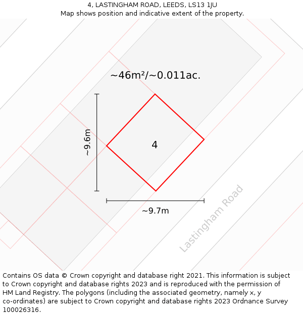 4, LASTINGHAM ROAD, LEEDS, LS13 1JU: Plot and title map