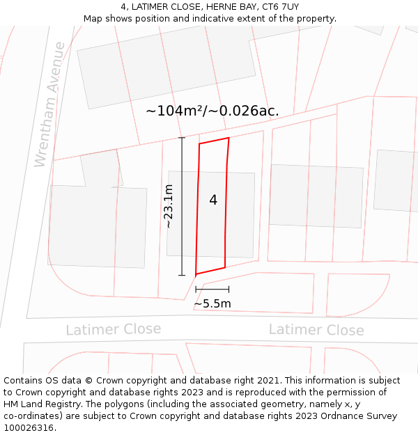 4, LATIMER CLOSE, HERNE BAY, CT6 7UY: Plot and title map