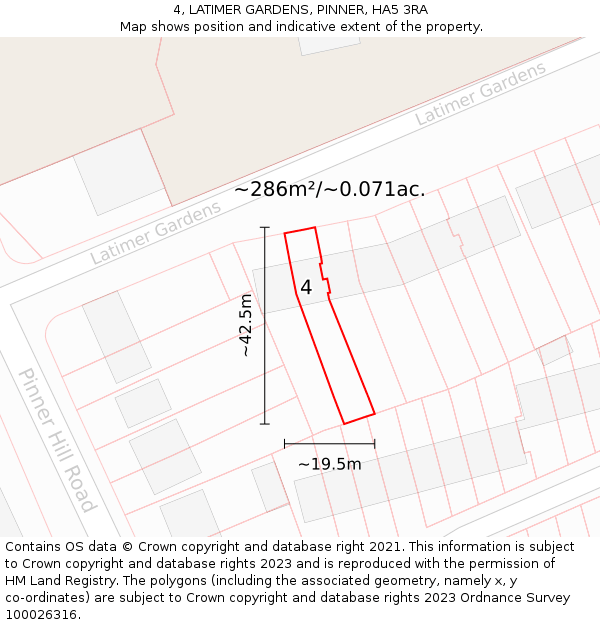4, LATIMER GARDENS, PINNER, HA5 3RA: Plot and title map
