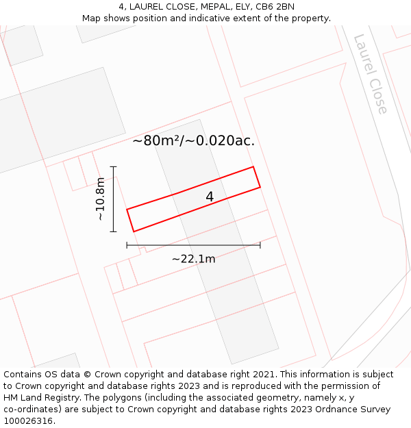 4, LAUREL CLOSE, MEPAL, ELY, CB6 2BN: Plot and title map