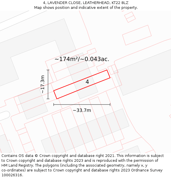 4, LAVENDER CLOSE, LEATHERHEAD, KT22 8LZ: Plot and title map