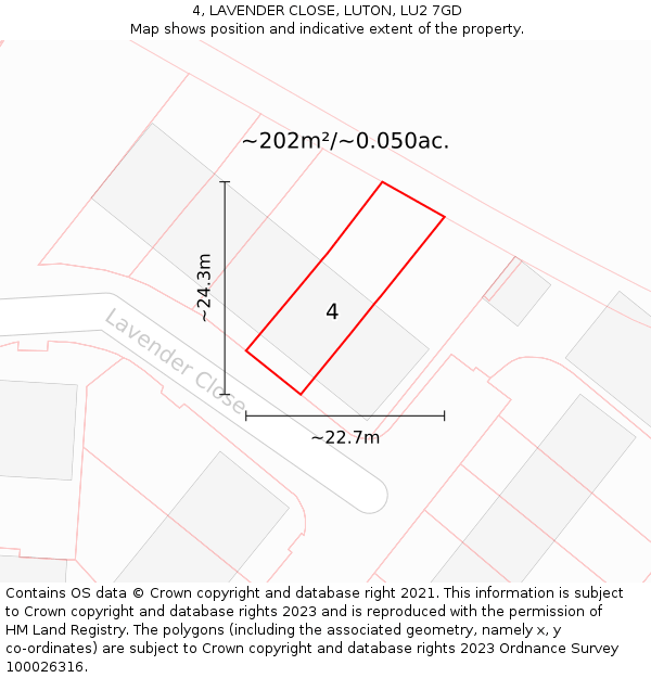 4, LAVENDER CLOSE, LUTON, LU2 7GD: Plot and title map