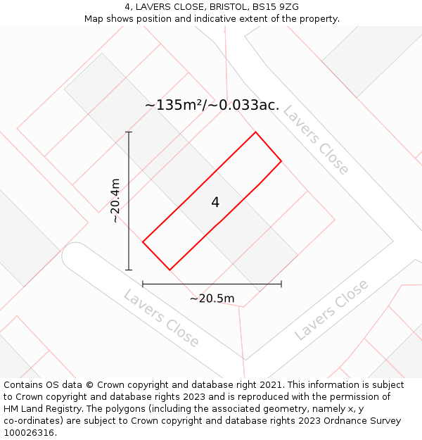 4, LAVERS CLOSE, BRISTOL, BS15 9ZG: Plot and title map