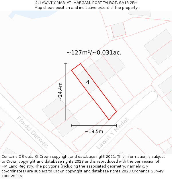 4, LAWNT Y MARLAT, MARGAM, PORT TALBOT, SA13 2BH: Plot and title map