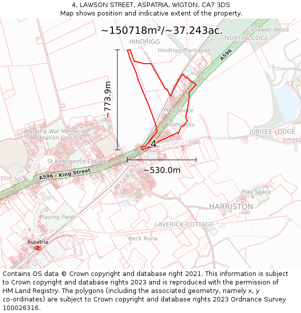 4, LAWSON STREET, ASPATRIA, WIGTON, CA7 3DS: Plot and title map