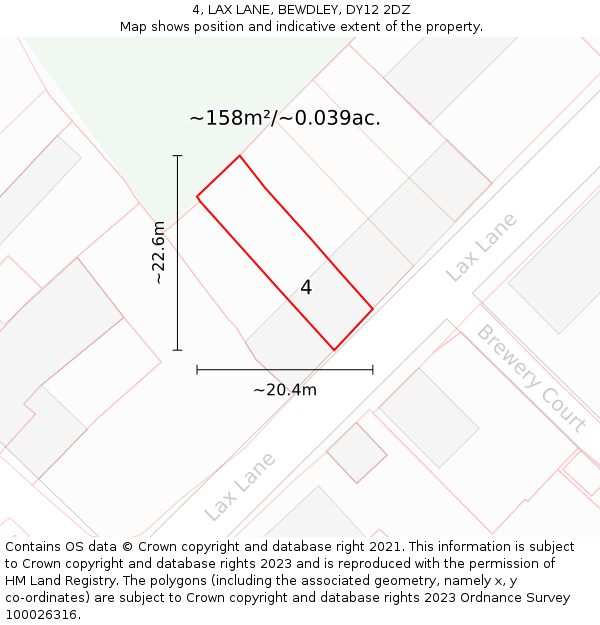 4, LAX LANE, BEWDLEY, DY12 2DZ: Plot and title map