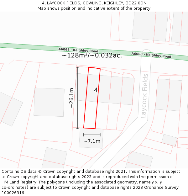 4, LAYCOCK FIELDS, COWLING, KEIGHLEY, BD22 0DN: Plot and title map