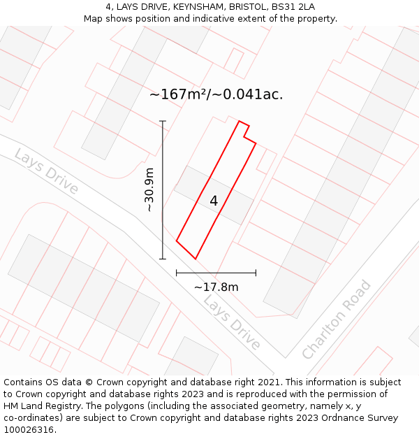 4, LAYS DRIVE, KEYNSHAM, BRISTOL, BS31 2LA: Plot and title map