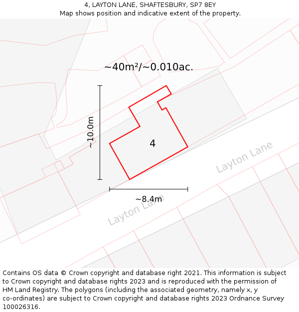 4, LAYTON LANE, SHAFTESBURY, SP7 8EY: Plot and title map