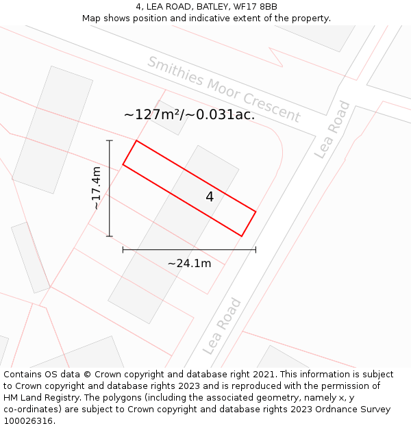 4, LEA ROAD, BATLEY, WF17 8BB: Plot and title map