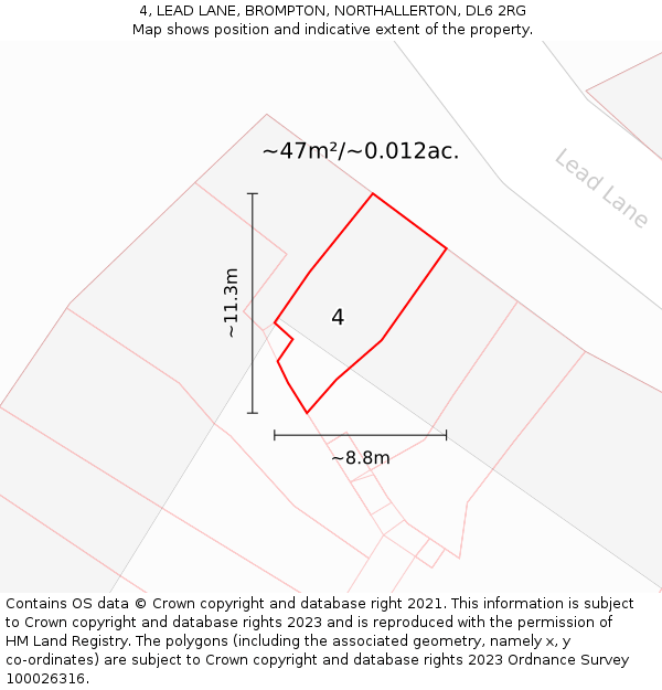 4, LEAD LANE, BROMPTON, NORTHALLERTON, DL6 2RG: Plot and title map