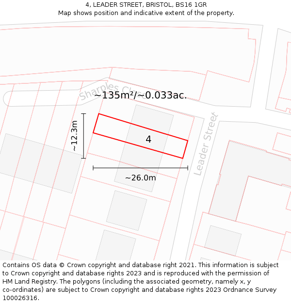 4, LEADER STREET, BRISTOL, BS16 1GR: Plot and title map