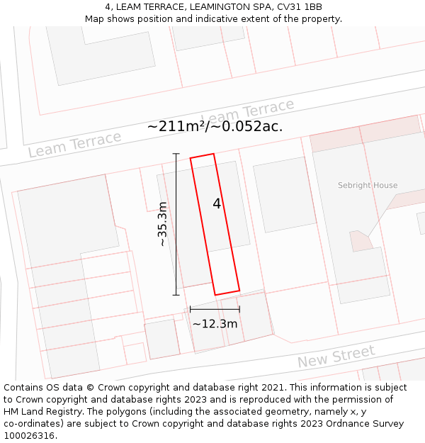 4, LEAM TERRACE, LEAMINGTON SPA, CV31 1BB: Plot and title map
