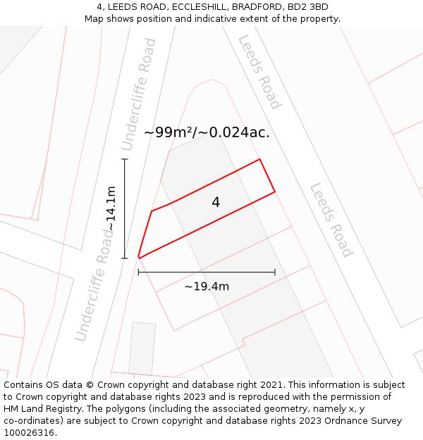 4, LEEDS ROAD, ECCLESHILL, BRADFORD, BD2 3BD: Plot and title map