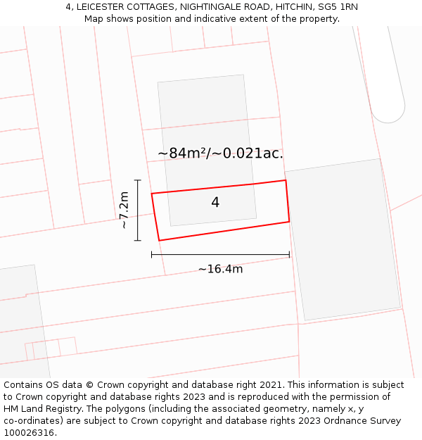 4, LEICESTER COTTAGES, NIGHTINGALE ROAD, HITCHIN, SG5 1RN: Plot and title map