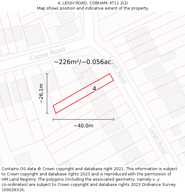 4, LEIGH ROAD, COBHAM, KT11 2LD: Plot and title map