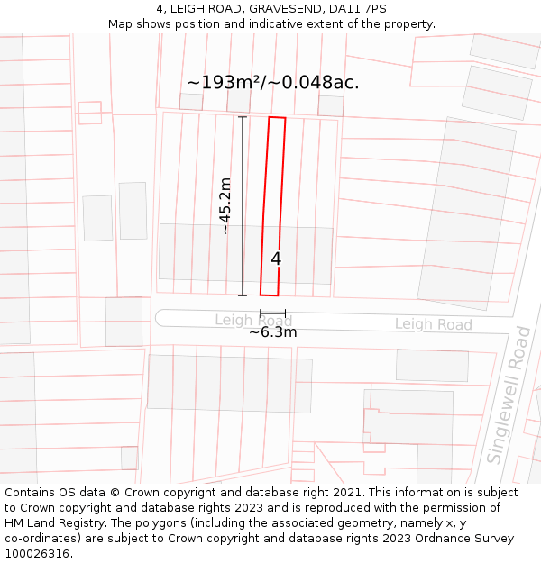4, LEIGH ROAD, GRAVESEND, DA11 7PS: Plot and title map