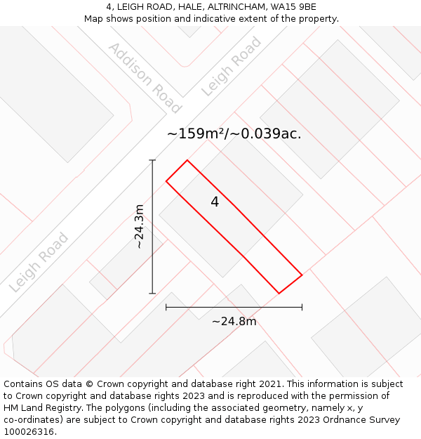4, LEIGH ROAD, HALE, ALTRINCHAM, WA15 9BE: Plot and title map